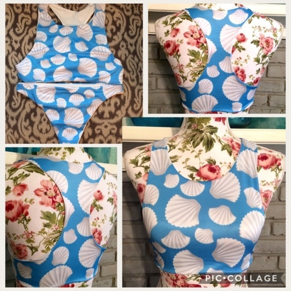 Blue Ivory Seashell Print Racerback Bikini Set - Picture 6 of 8